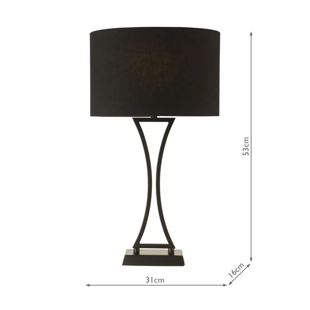 Oporto Matt Black Table Lamp C/W Shade