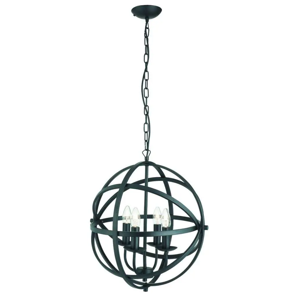 Orbit 4 Light Cage Frame Orb Pendant Matt Black