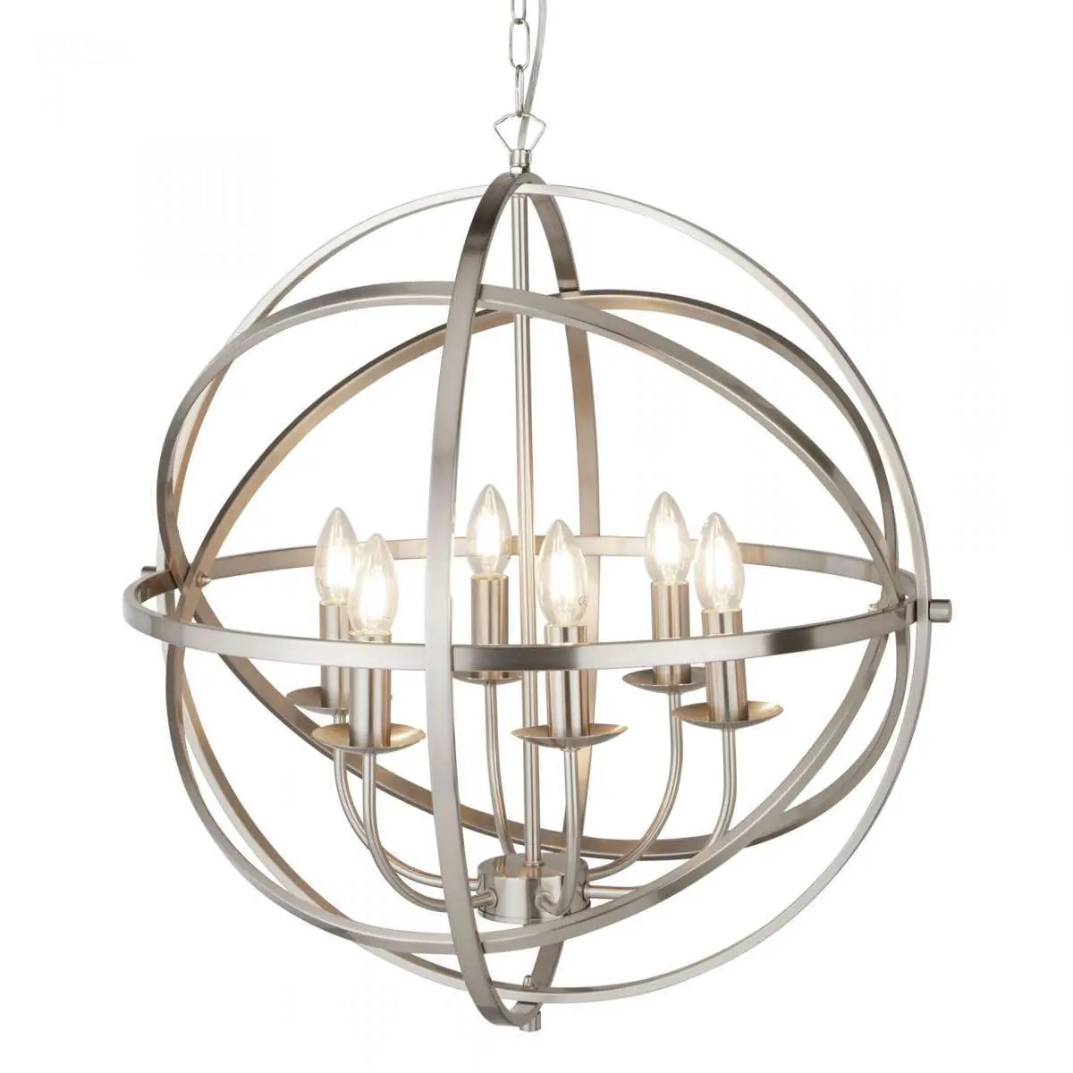 Orbit 6 Light Cage Frame Orb Pendant Satin Silver
