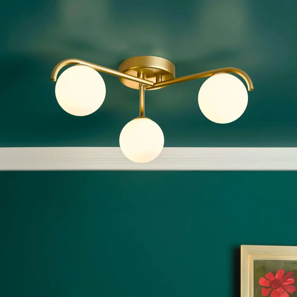 Orlena 3 Light Flush in Satin Gold & Opal Glass