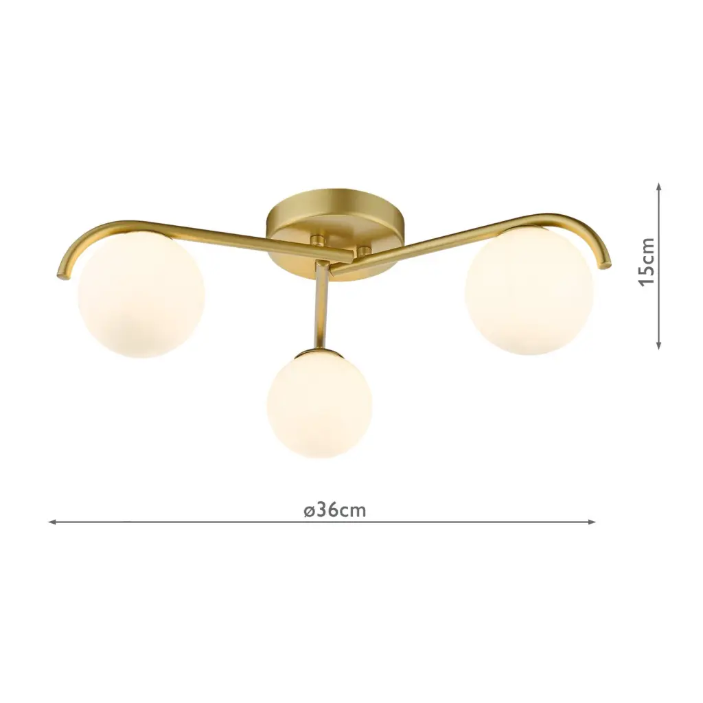 Orlena 3 Light Flush in Satin Gold & Opal Glass
