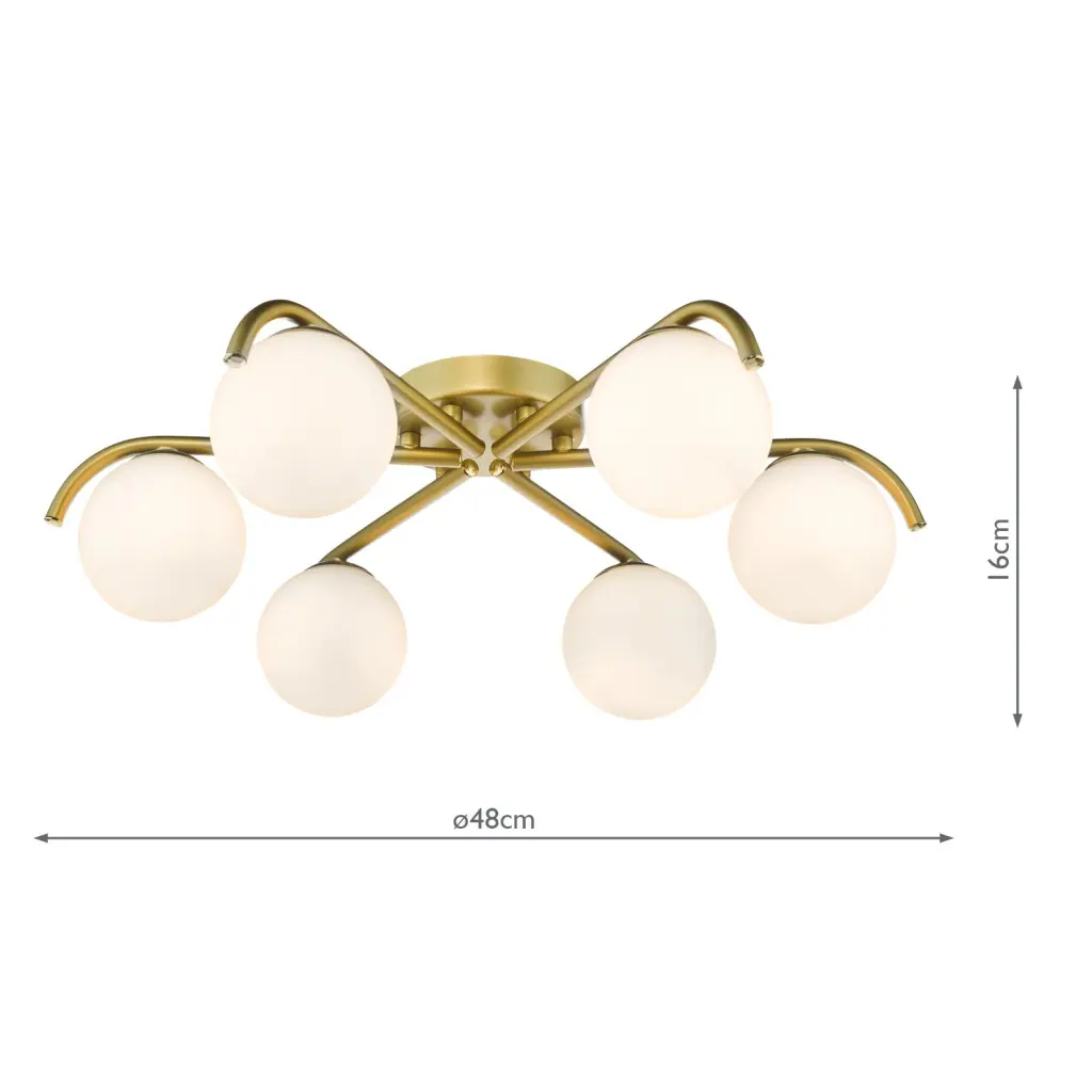 Orlena 6 Light Flush in Satin Gold & Opal Glass