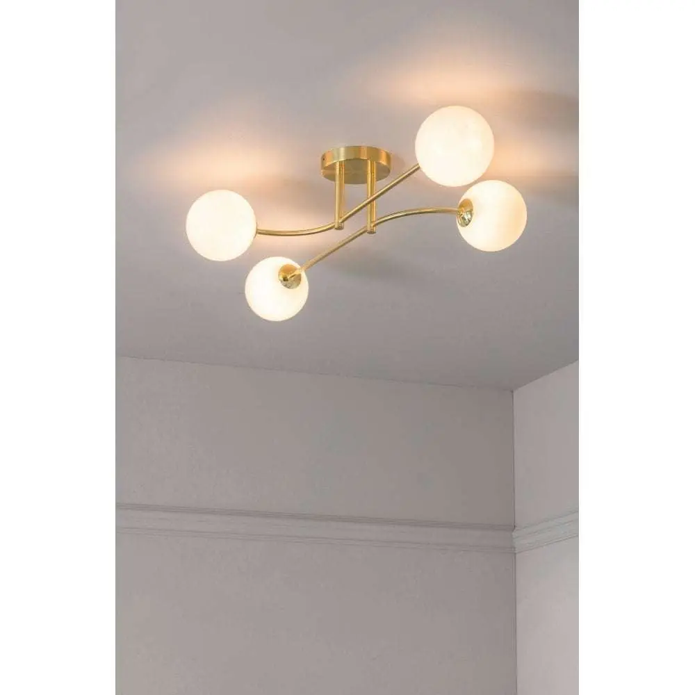 Otto 4 Light Semi Flush in Brushed Brass with Gloss White Glass