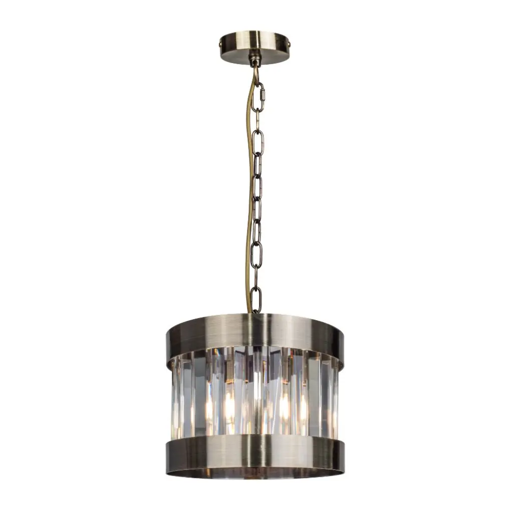 Pandora 1 Light Crystal Pendant Antique Brass