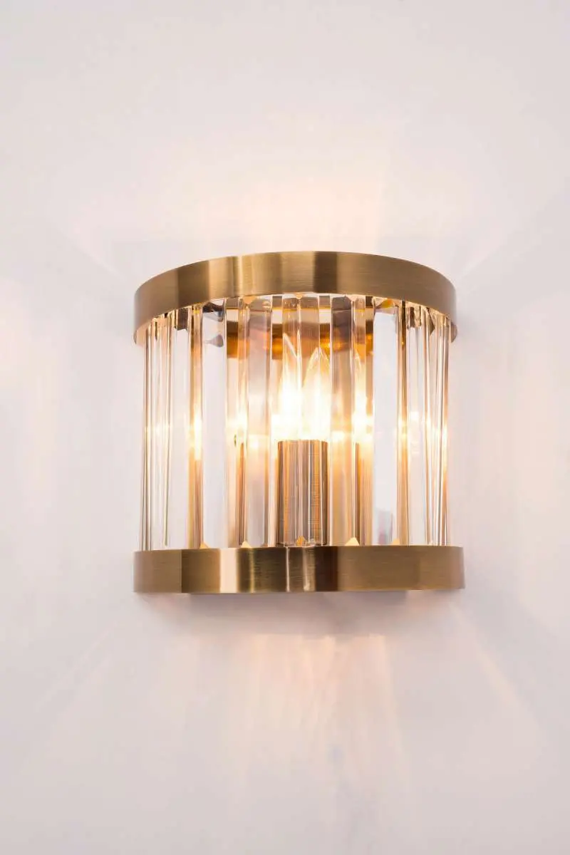 Pandora 1 Light Crystal Wall Light Antique Brass
