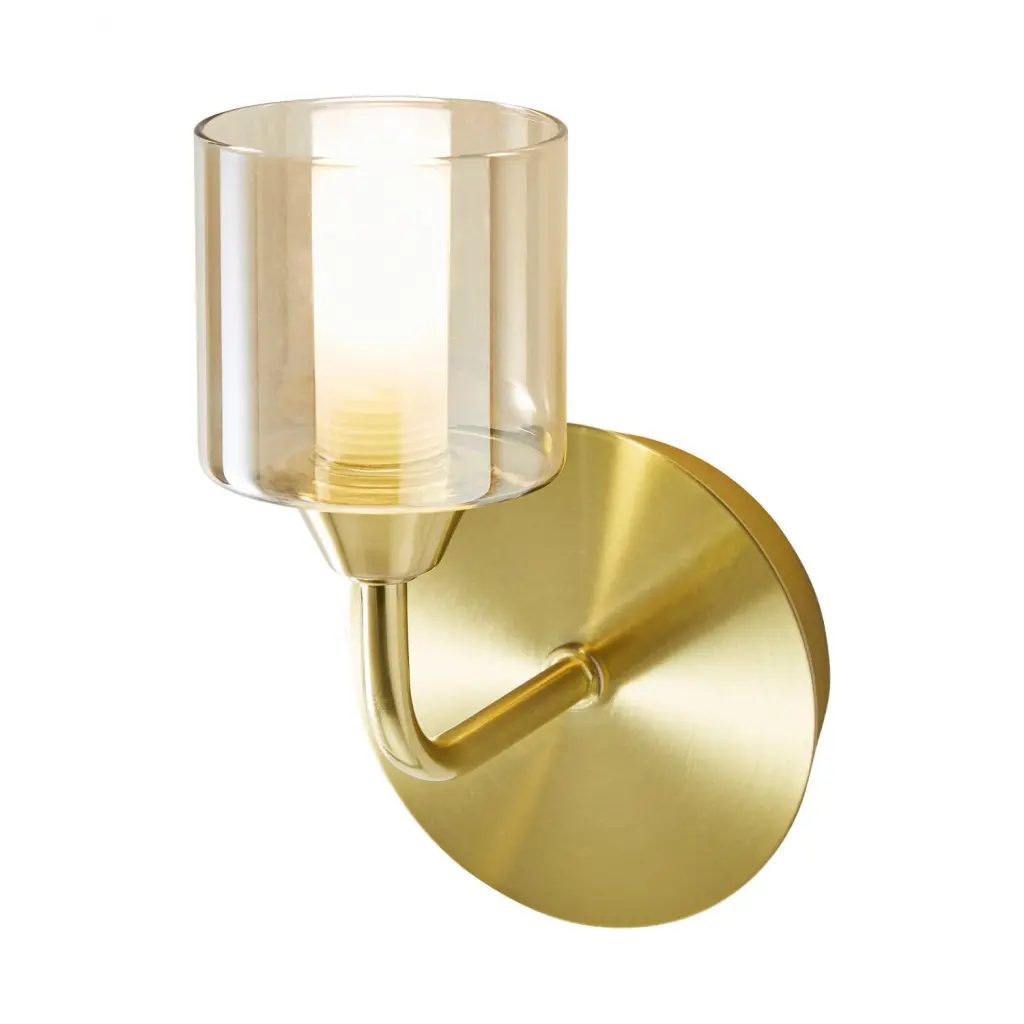 Patras Wall Light in Satin Brass & Champagne Glass IP44