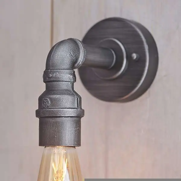 Pipe Single Industrial Wall Light in Pewter Finish