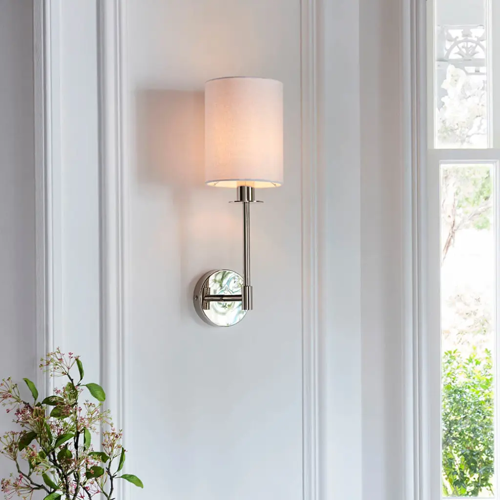 Sancerre Polished Nickel Wall Light C/W White Shade