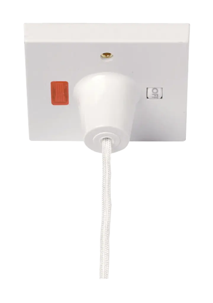 White Pull Cord Switch with Mechanical On/Off & Neon