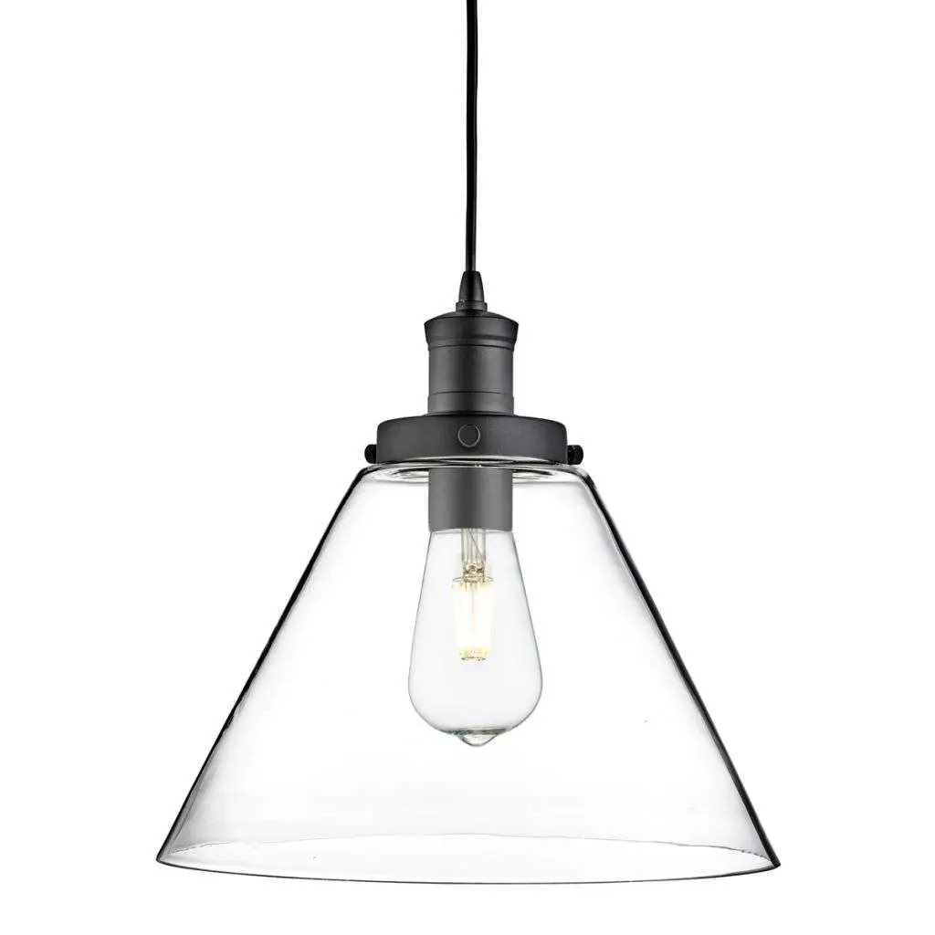 Pyramid 1 Light Pendant Matt Black, Clear Pyramid Glass Shade