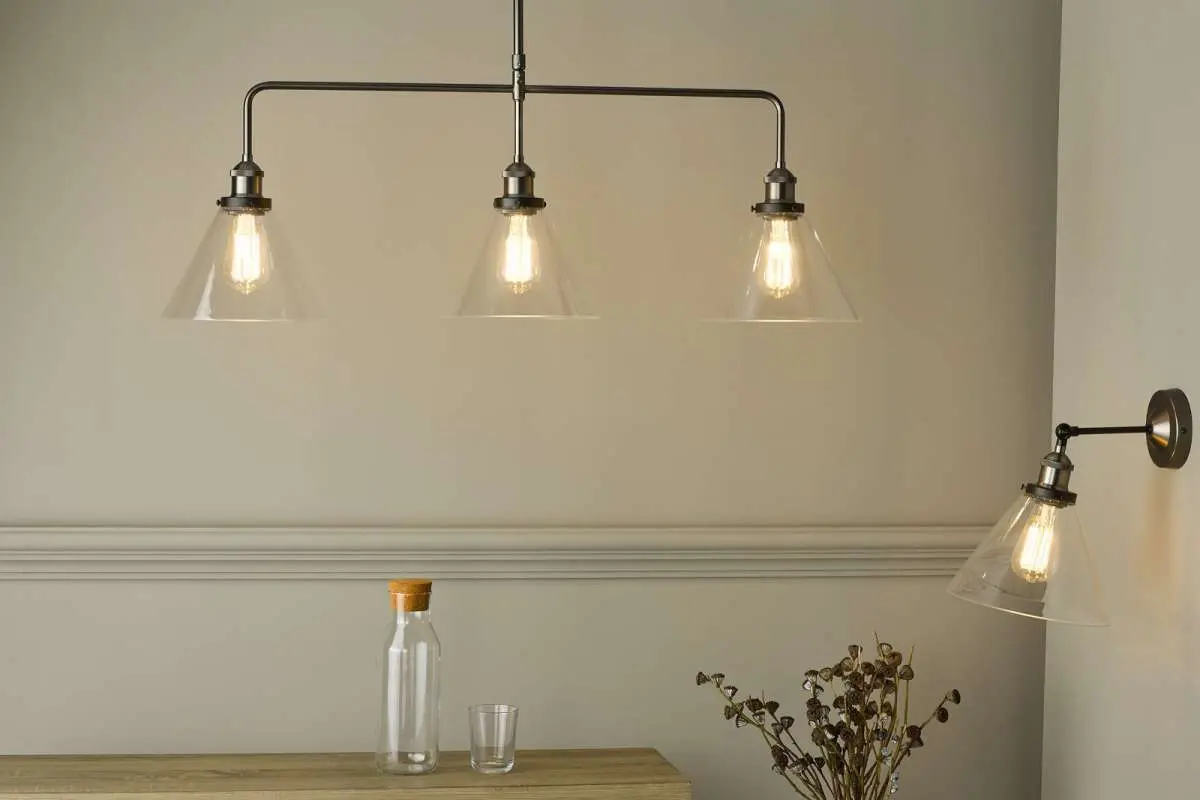 Ray 3 Light Bar Pendant Antique Nickel with Clear Glass