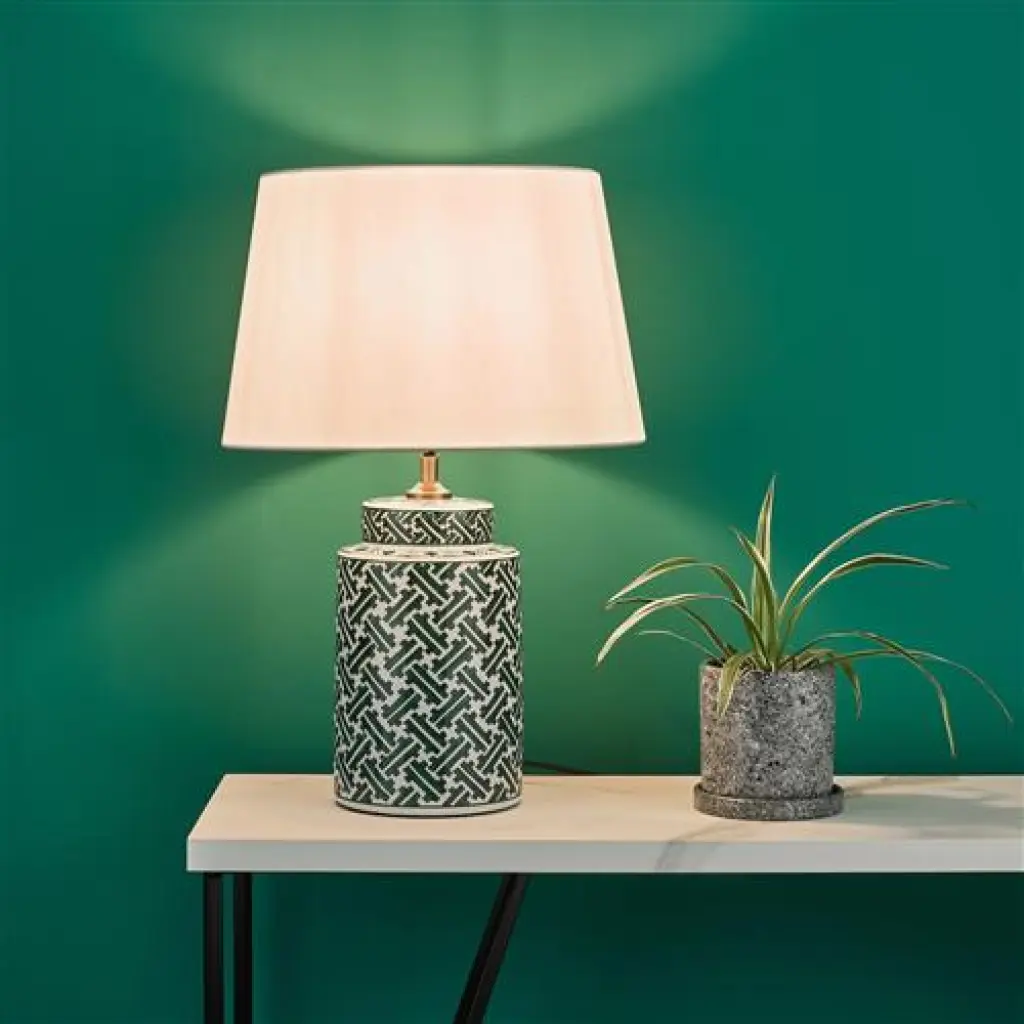 Reese Table Lamp Green Print With Shade
