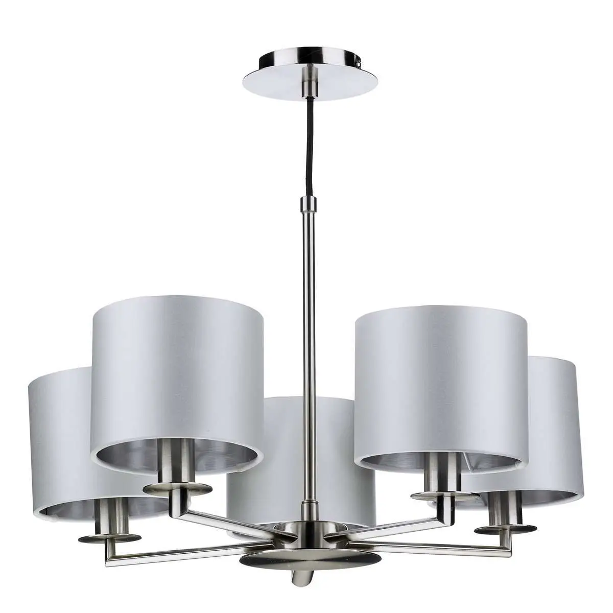 Rex 5 Light Pendant in Satin Nickel (Shade Colour Options)