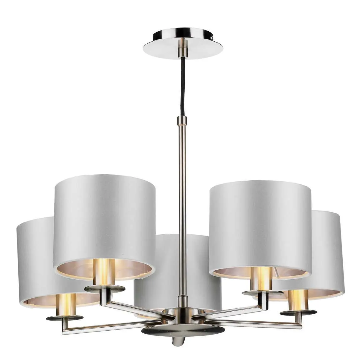 Rex 5 Light Pendant in Satin Nickel (Shade Colour Options)