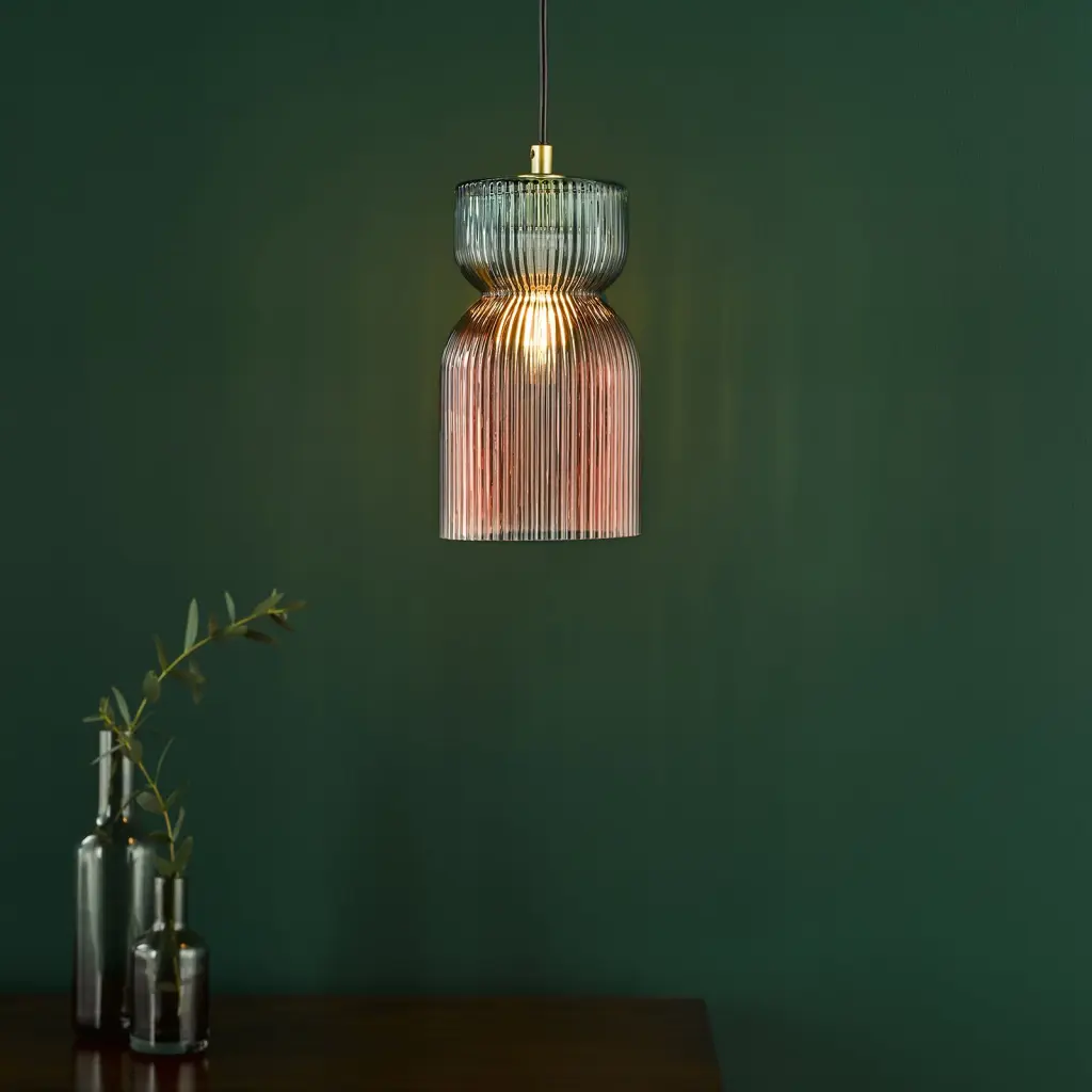 Rhubarb Pink & Green Single Pendant