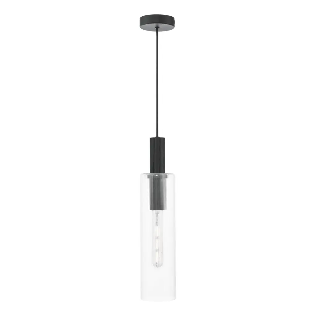 Ruben Satin Black & Ribbed Glass Pendant