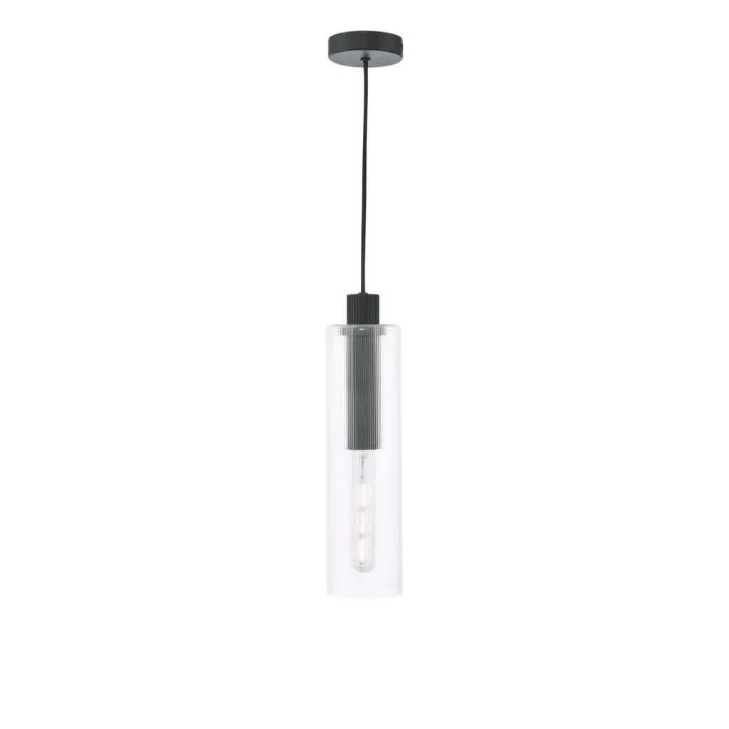 Ruben Satin Black & Ribbed Glass Pendant