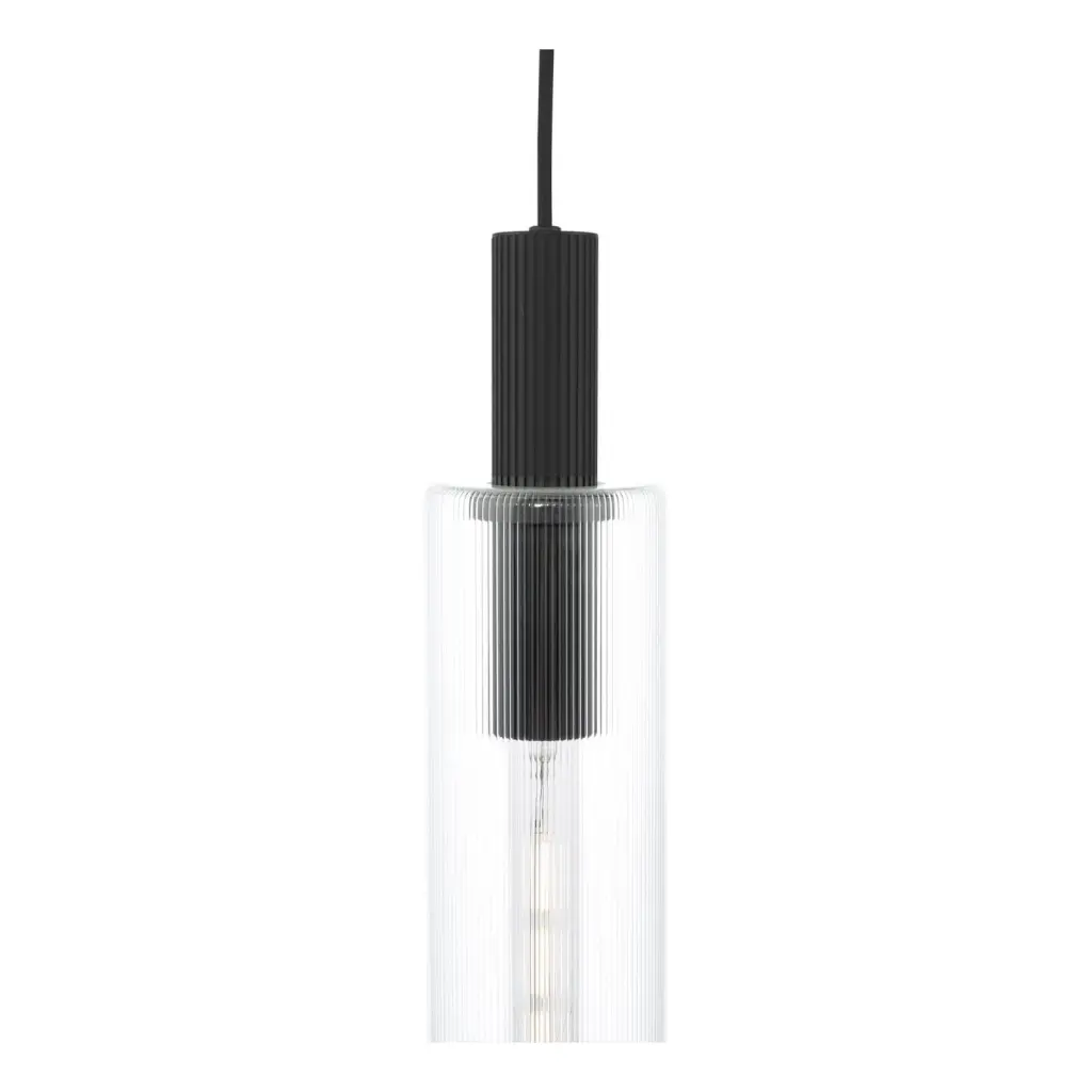 Ruben Satin Black & Ribbed Glass Pendant