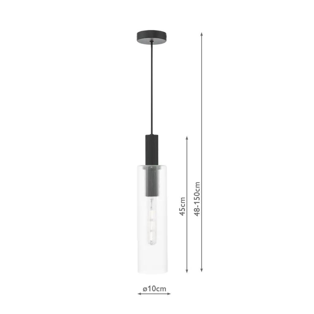 Ruben Satin Black & Ribbed Glass Pendant