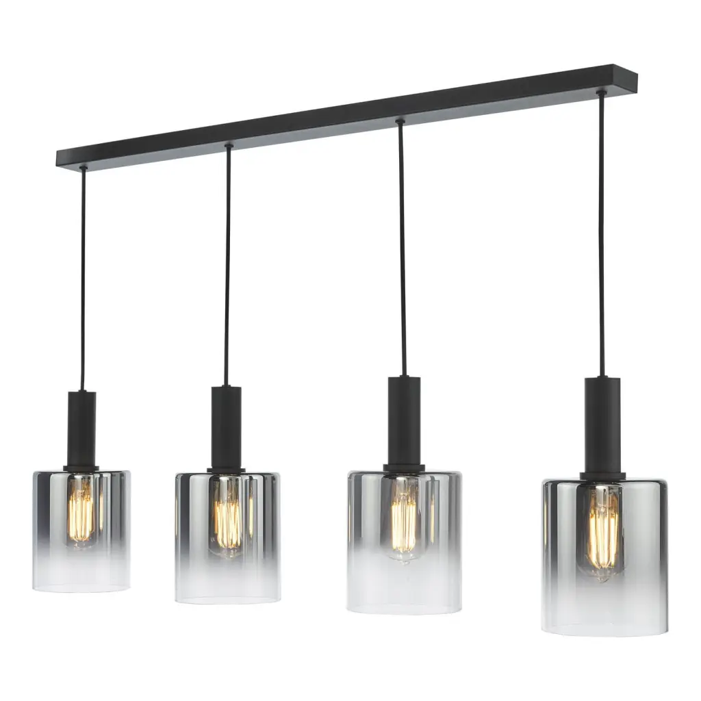 Savannah 4 Light Bar Pendant in Matt Black & Smoked Glass Finish