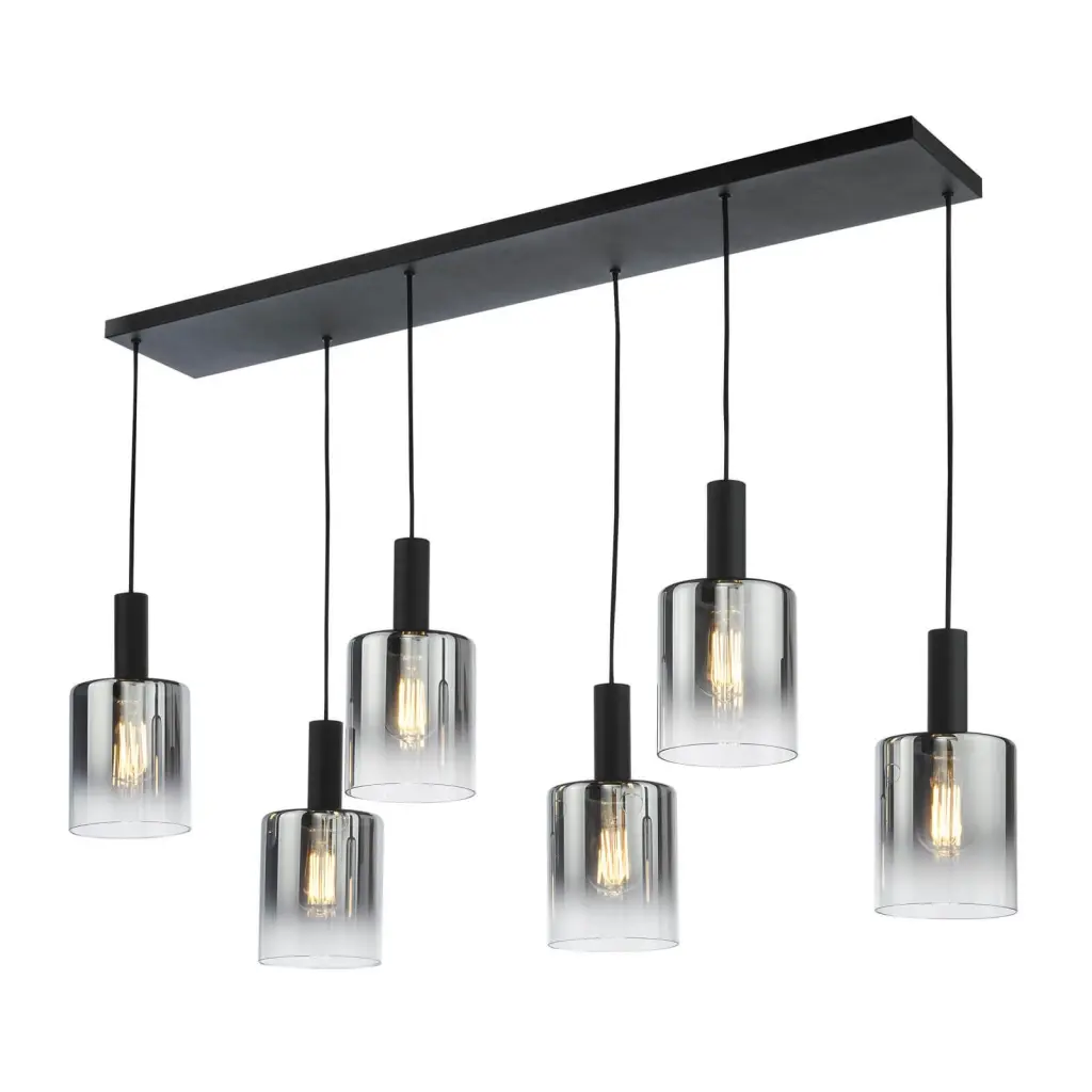 Savannah 6 Light Bar Pendant in Matt Black & Smoked Glass Finish