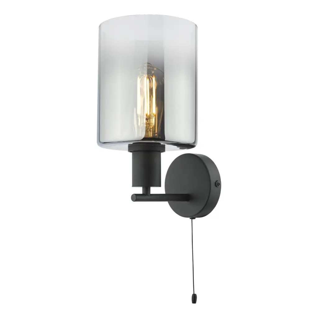 Savannah Matt Black & Smoked Glass Wall Fitting