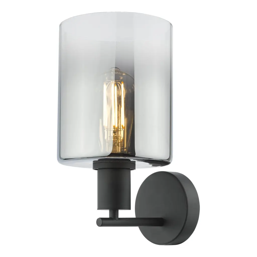 Savannah Matt Black & Smoked Glass Wall Fitting