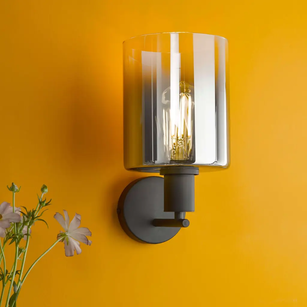 Savannah Matt Black & Smoked Glass Wall Fitting