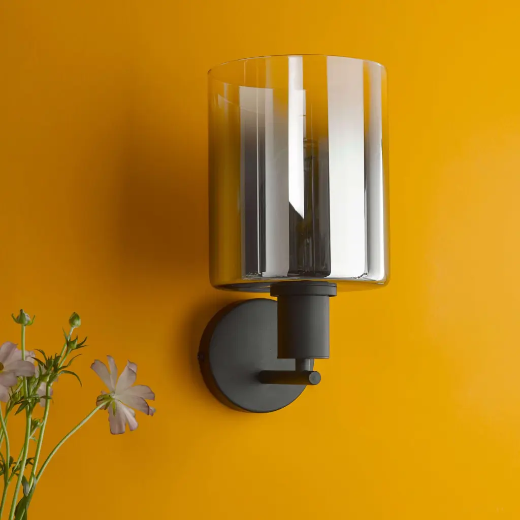 Savannah Matt Black & Smoked Glass Wall Fitting