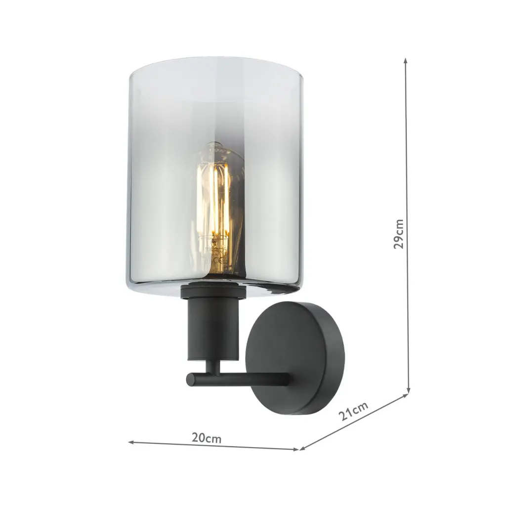 Savannah Matt Black & Smoked Glass Wall Fitting