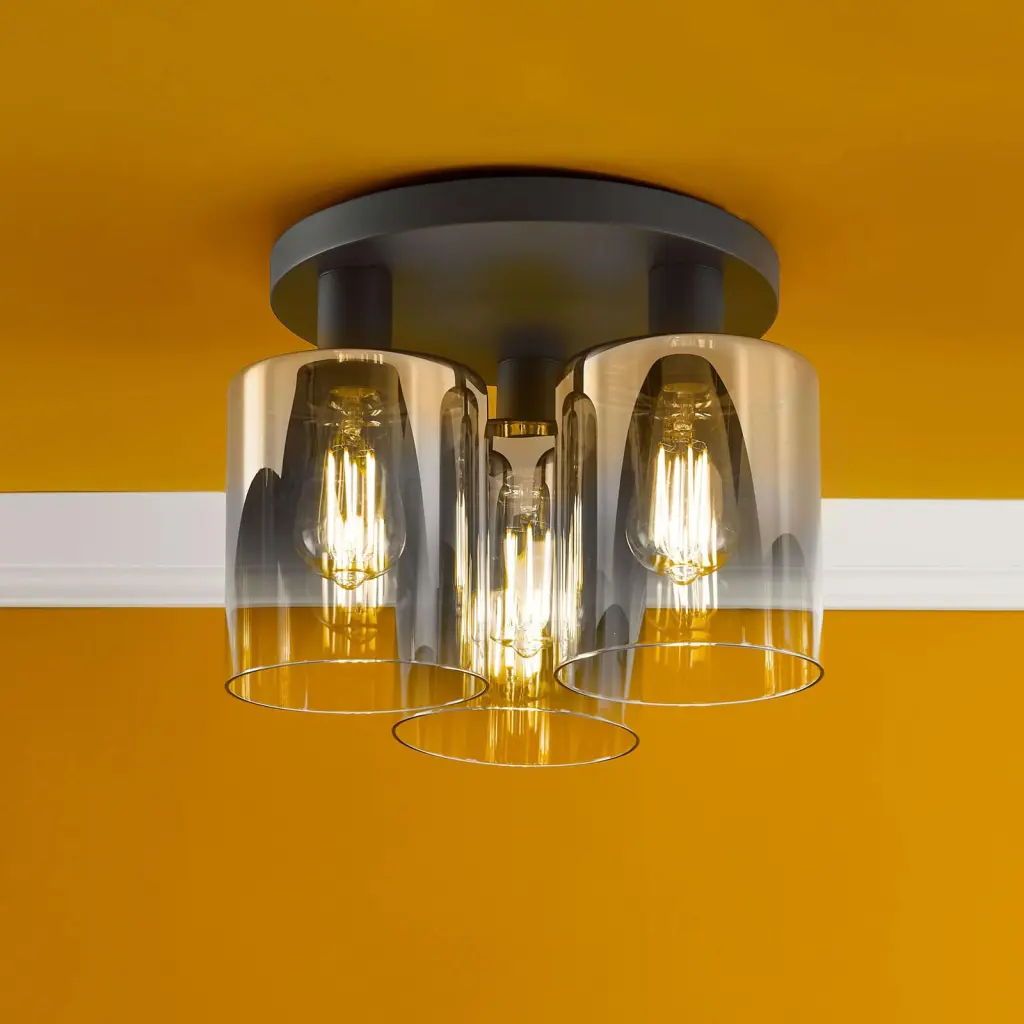 Savannah 3 Light Matt Black & Smoked Glass Flush Fitting