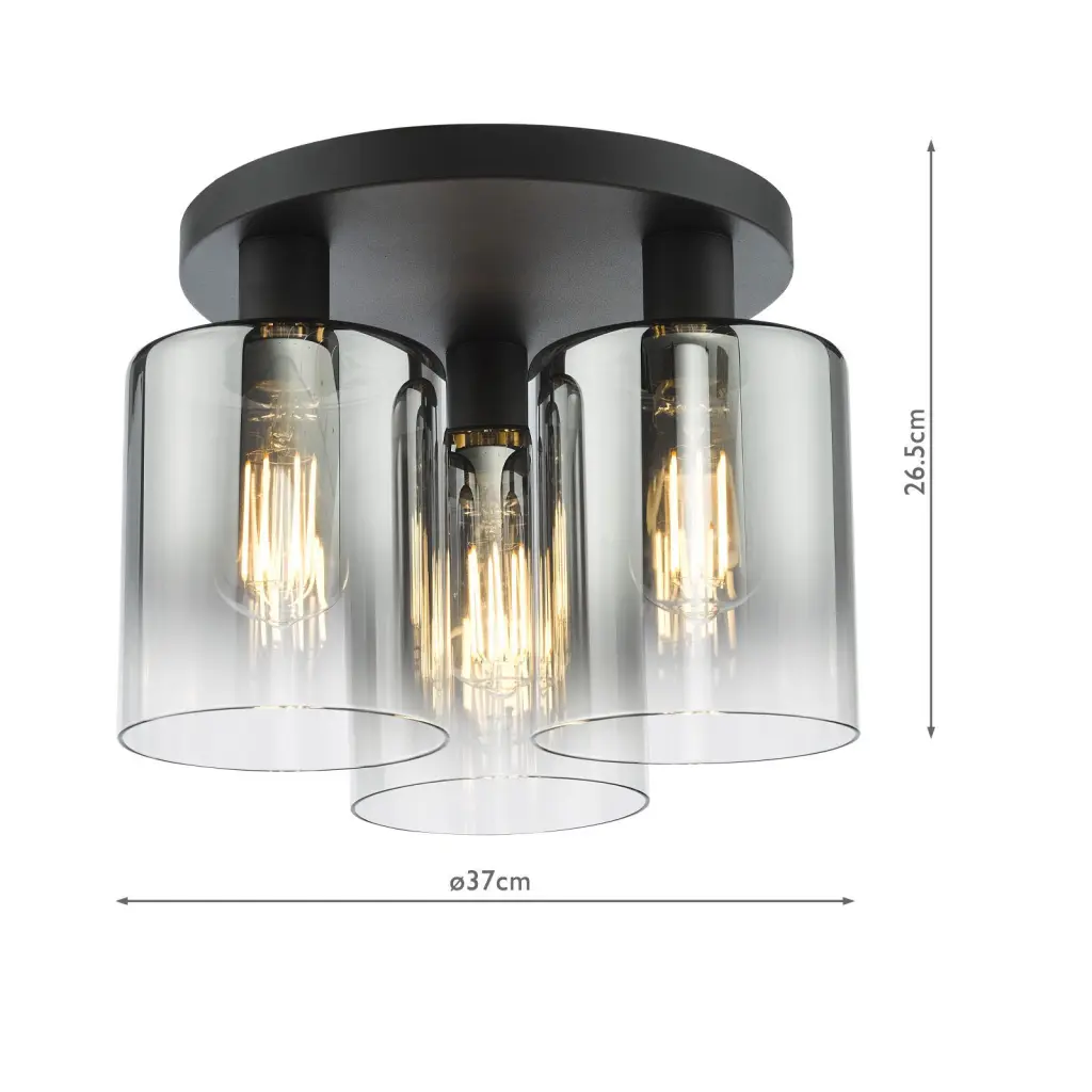 Savannah 3 Light Matt Black & Smoked Glass Flush Fitting