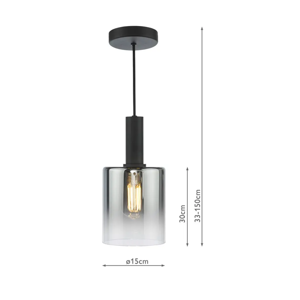 Savannah Single Pendant in Matt Black & Smoked Glass Finish