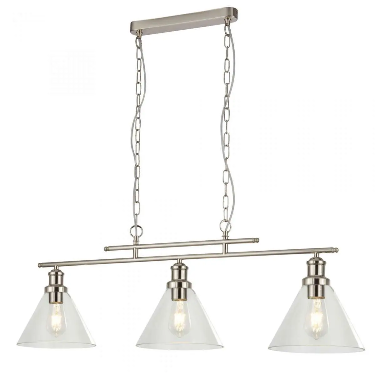 Pyramid 3 Light Pendant Satin Silver Clear Glass Shades