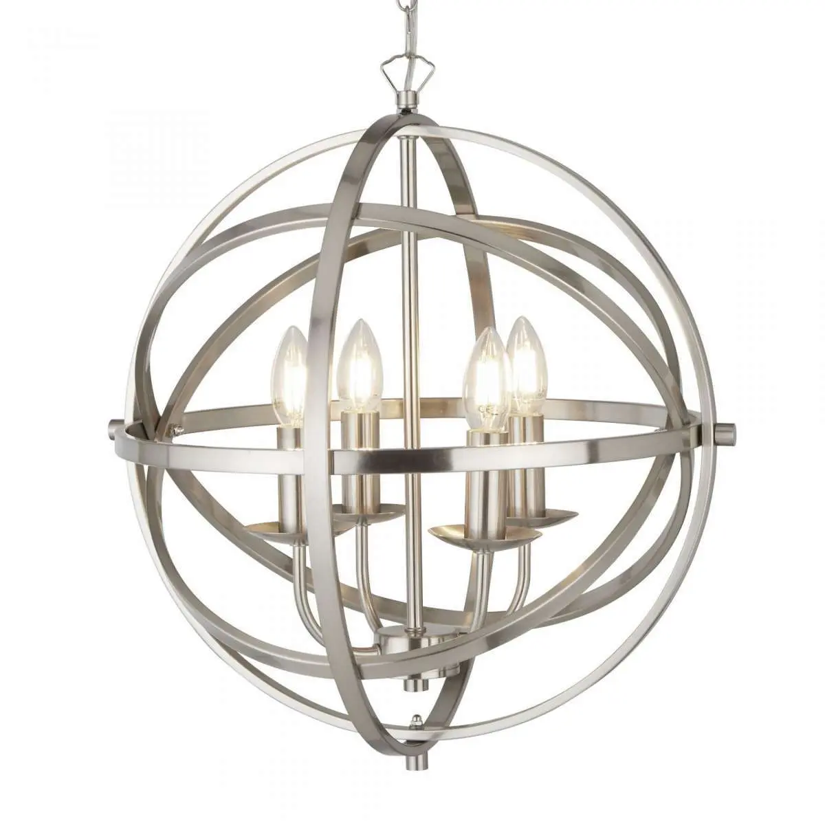 Orbit 4 Light Cage Frame Orb Pendant Satin Silver