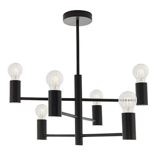 Studio 6 Light Upturned Semi Flush Fitting in Matt Black