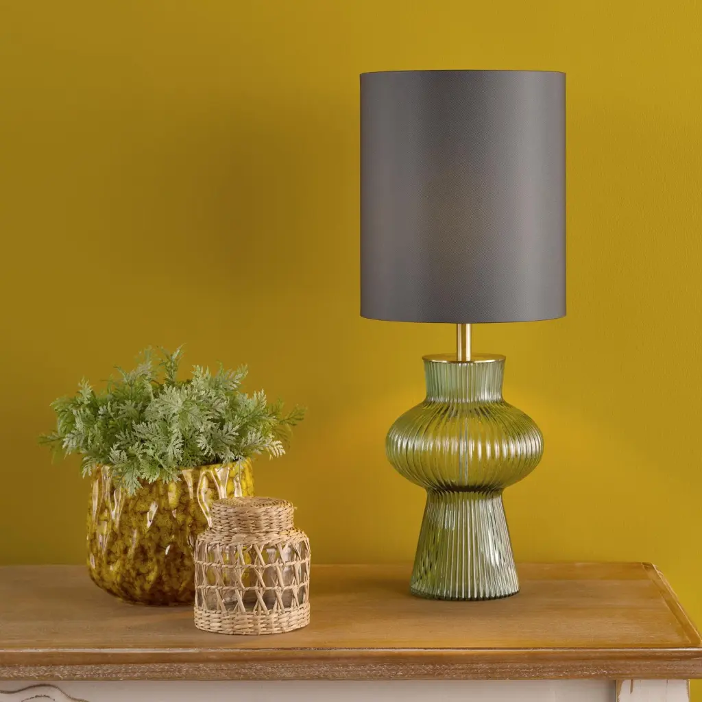 Suelita Green Glass Table Lamp C/W Shade