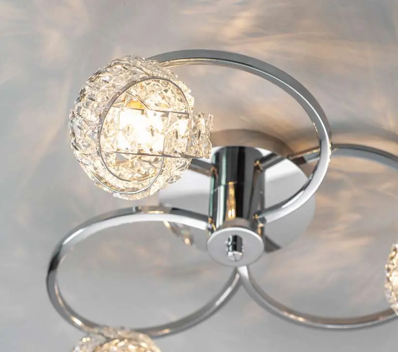 Talia Chrome & Crystal 3 Light Semi-Flush Fitting
