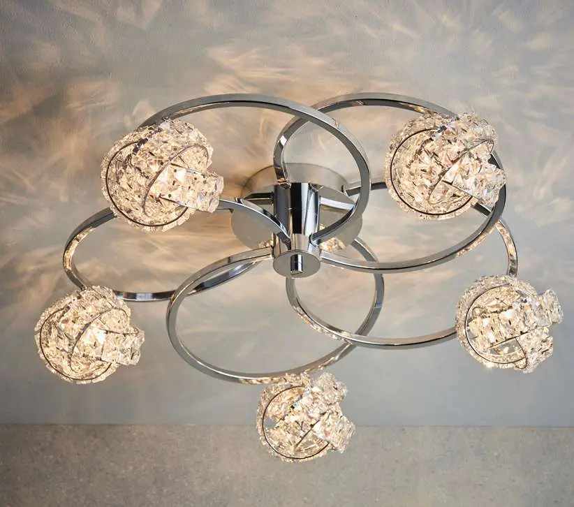 Talia Chrome & Crystal 5 Light Semi-Flush Fitting