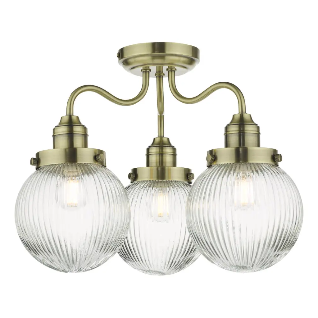 Tamara 3 Light Semi Flush in Antique Brass IP44