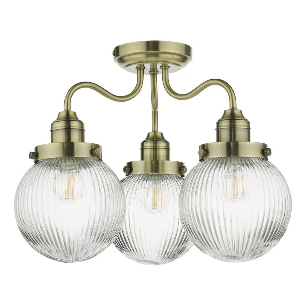 Tamara 3 Light Semi Flush in Antique Brass IP44
