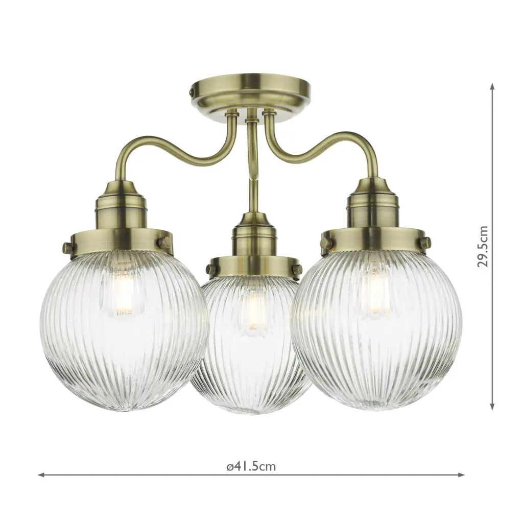 Tamara 3 Light Semi Flush in Antique Brass IP44