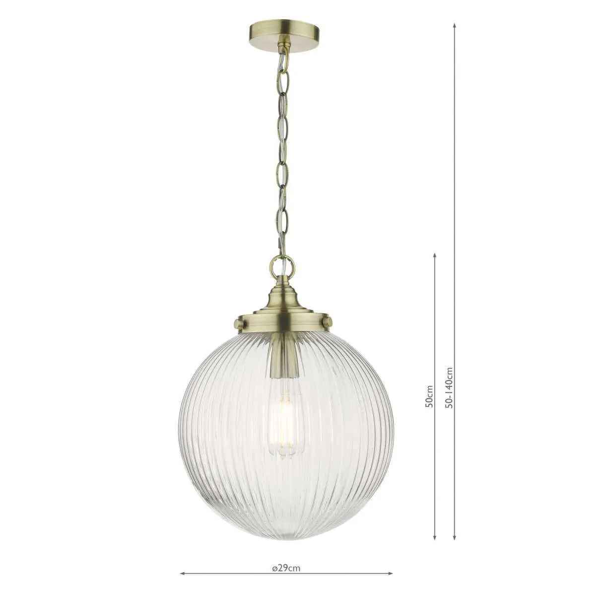 Tamara 1lt Pendant Antique Brass & Ribbed Glass