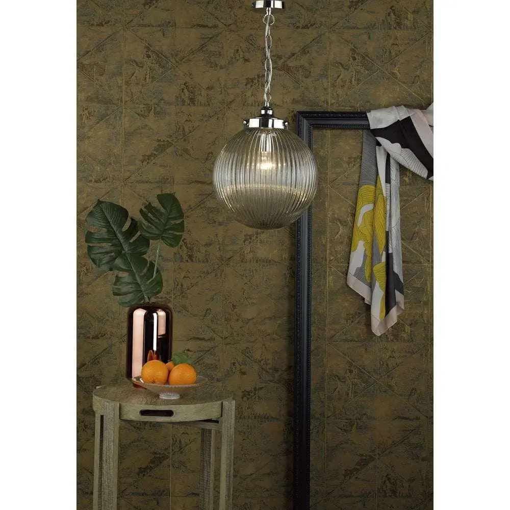 Tamara 1lt Pendant Satin Nickel & Ribbed Glass