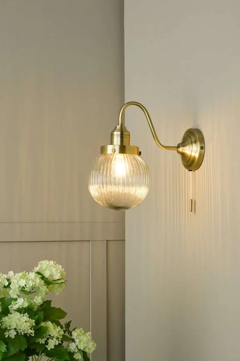 Tamara Wall Light Antique Brass & Ribbed Glass