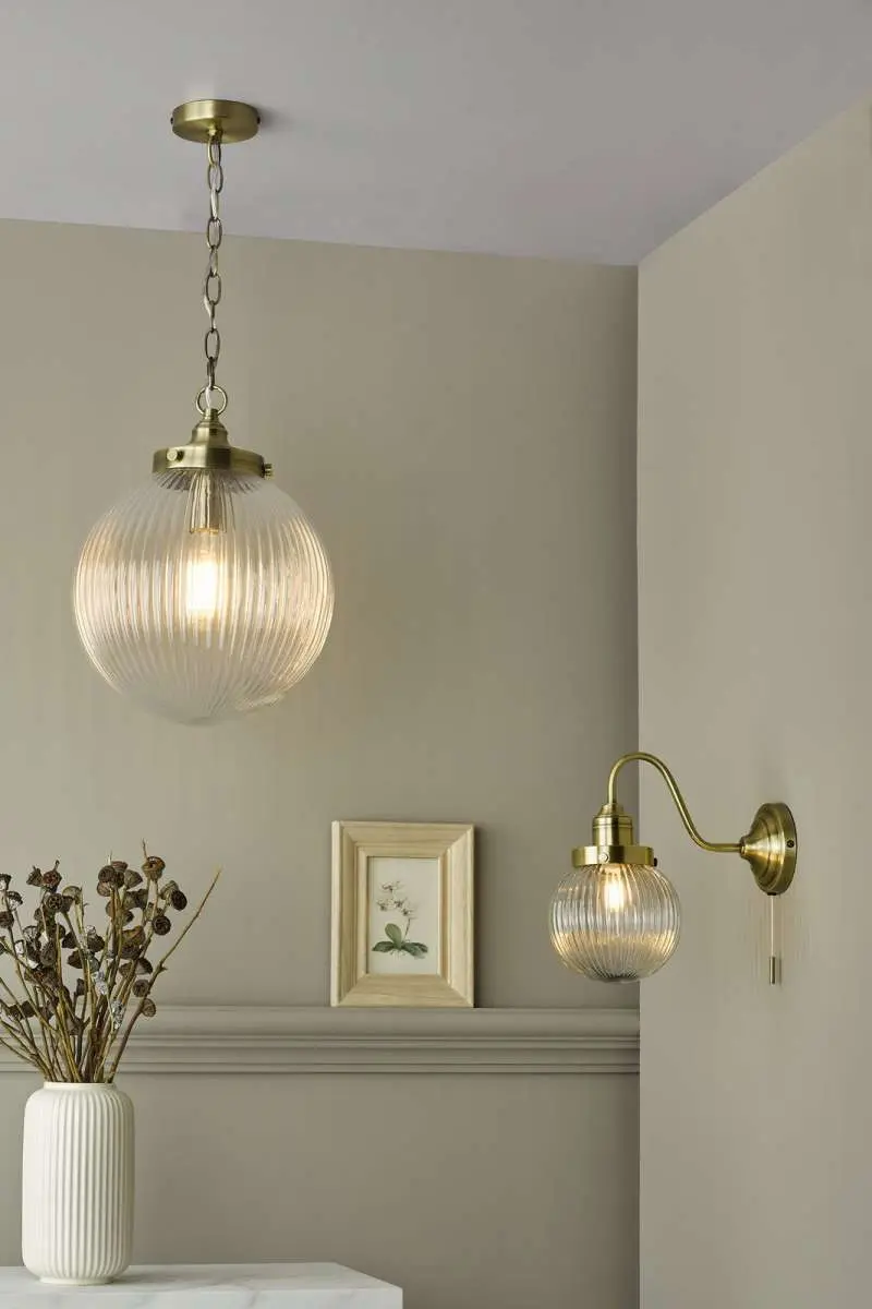 Tamara Wall Light Antique Brass & Ribbed Glass