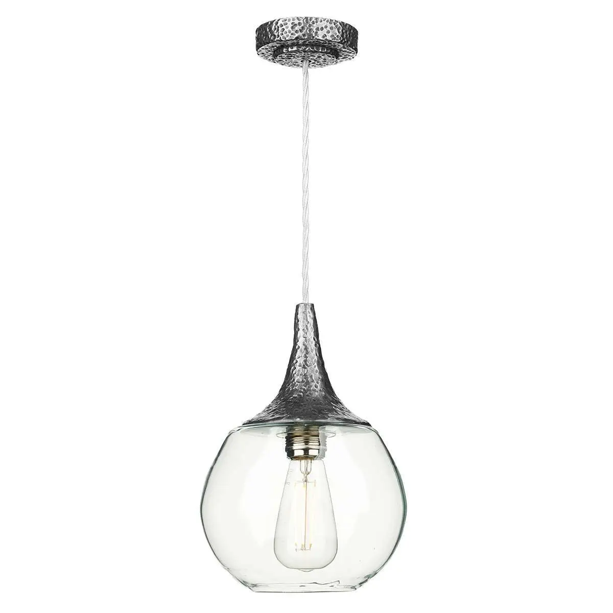 Teardrop Pewter 1 Light Pendant Glass Shade