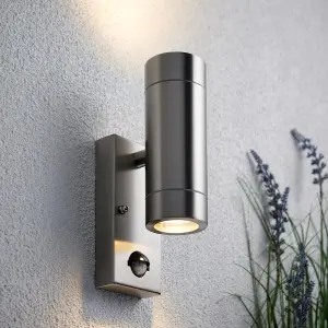 Palin Stainless Steel PIR Up & Down Wall Light IP44