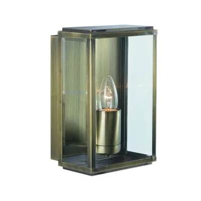 Rectangular Antique Brass Box Outdoor Light with Clear Bevelled Glass