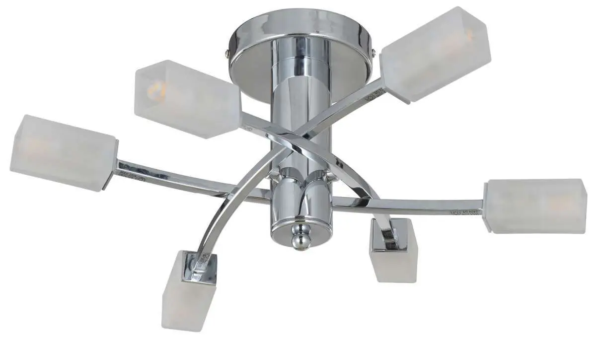 Topaz 6 Light Polished Chrome c/w Square Glass